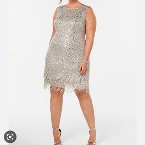Plus Size Hand-Beaded Fringe Shift Dress by  Adrianna Papell